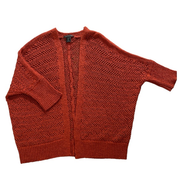Tahari open knit cardigan burned orange 3/4 sleeve open front cotton blend Sz: S - Picture 5 of 9